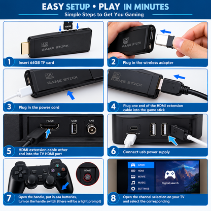 Game Stick Lite 4K HDMI Retro Game Console with 20,000+ Classic Games, 2.4GHz Wireless Controllers, 9 Built-in Emulators, Plug & Play TV Gaming System, Supports PS1, GBA, NES, SNES, SEGA & Arcade Games